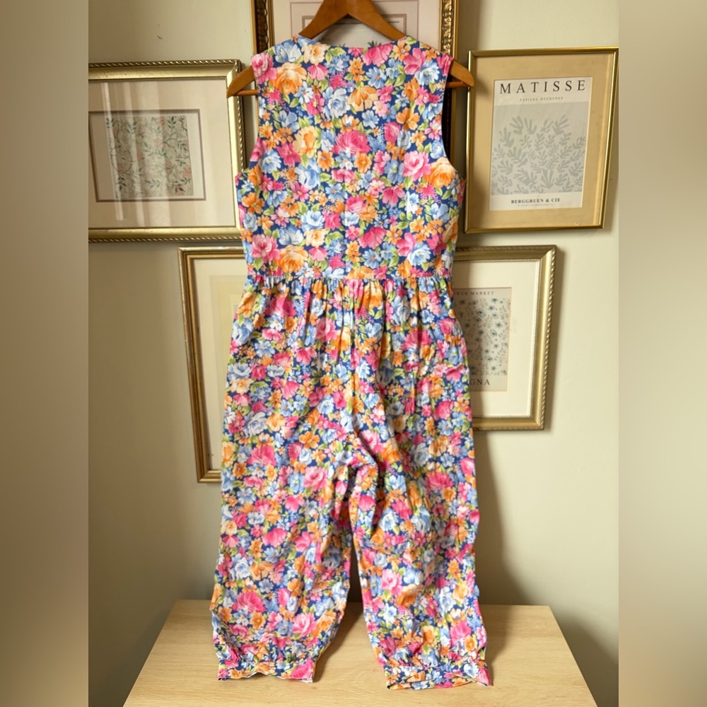 Vintage Laura Ashley Floral Bow Pocket Jumpsuit Romper Small - Picture 2 of 13